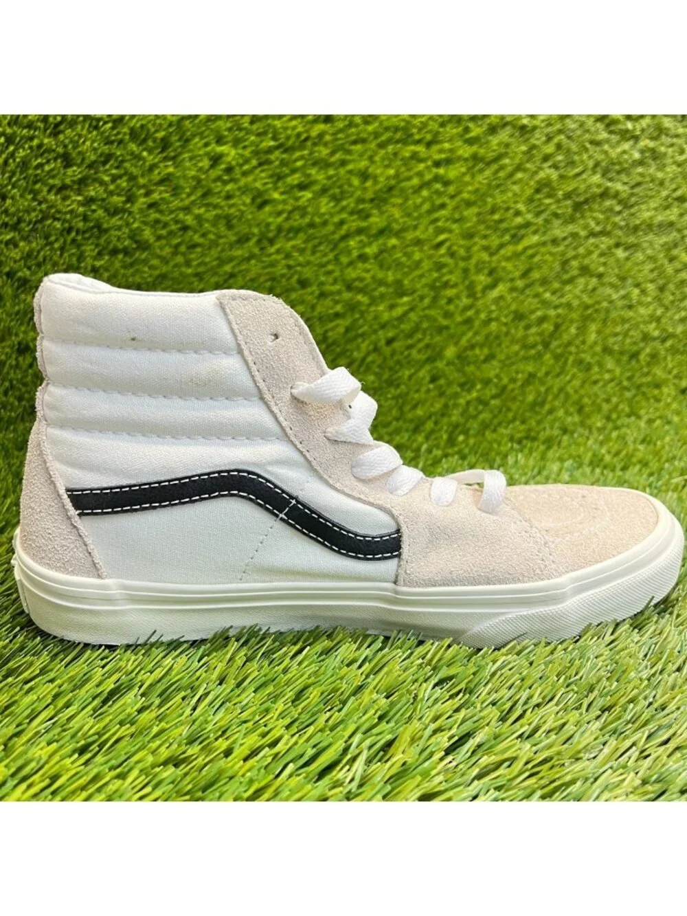 Vans Sk8-Hi Boys Size 5.5Y Beige Cream Athletic Skateboard Shoes Sneakers